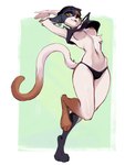 anthro bottomwear clothed clothing ear_piercing female hat headgear headwear nipple_piercing nipples one_eye_closed panties pants partially_clothed piercing raised_arms simple_background smile smiling_at_viewer solo t-shirt_lift underwear niktarin epic_games fortnite meow_skulls domestic_cat felid feline felis mammal 3:4 hi_res