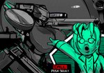 anthro big_breasts biped breasts butt clothed clothing cutaway duo eyewear female fingers gesture glasses hair hand_gesture huge_breasts hyper hyper_breasts looking_at_viewer machine male mecha nude pog_face pointing ranged_weapon simple_background text vehicle weapon dirtyscoundrel konami metal_gear metal_gear_rex otacon human mammal metal_gear_(robot) digital_media_(artwork) digital_painting_(artwork) english_text hi_res painting_(artwork) signature