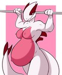 4_fingers anthro anthrofied breasts female fingers geometric_background holding_bar medium_breasts navel outie_navel pink_body pregnant pregnant_anthro pregnant_female pull_up_bar raised_arms red_eyes simple_background solo white_body dima_(artist) nintendo pokemon generation_2_pokemon legendary_pokemon lugia pokemon_(species) shiny_pokemon 2023 colored digital_media_(artwork) hi_res portrait shaded three-quarter_portrait