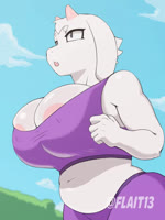 2_horns anthro areola areola_slip belly belly_jiggle big_breasts bottomwear bouncing_belly bouncing_breasts bra breasts circle_eyebrows clothed clothing cloud curvy_figure day exercise eyebrows female fur horn huge_breasts jiggling jogging mature_anthro mature_female midriff outside pink_areola purple_bottomwear purple_clothing purple_topwear sky slightly_chubby slightly_chubby_anthro slightly_chubby_female solo sports_bra topwear underwear voluptuous voluptuous_anthro voluptuous_female white_body white_ears white_eyebrows white_face white_fur wide_hipped_female wide_hips flait undertale undertale_(series) toriel boss_monster_(undertale) bovid caprine goat mammal 3:4 animated digital_media_(artwork) hi_res no_sound short_playtime webm