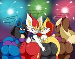 2021 absurd_res anthro asking asking_another asking_why being_watched big_breasts big_butt black_body black_fur blue_body bodily_fluids braixen breasts brown_body brown_fur bubble_butt butt butt_focus butt_grab butt_squish canid canine cinderace clothed clothing contact_onomatopoeia deep_skin dialogue different_sound_effects digital_media_(artwork) dress english_text female female/female fireworks flying_sweatdrops fur generation_4_pokemon generation_6_pokemon generation_8_pokemon grope group hair hand_on_butt hi_res holidays huge_butt inner_ear_fluff lagomorph lineup looking_aside looking_at_another looking_at_viewer looking_back lopunny lucario mammal new_year night nintendo nr_ac onomatopoeia open_mouth outside partial_speech_bubble patting patting_butt pink_eyes pokemon pokemon_(species) question red_body red_eyes signature skimpy skindentation sky smile sound_effects squish squish_(sound_effect) standing star stuttering surprise sweat sweatdrop talking_to_another text thick_thighs tuft white_body white_fur wide_hips year yellow_body yellow_fur