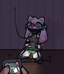 anthro arms_tied being_watched bell bell_collar big_nose blue_eyes blush blush_lines blushy bodily_fluids bottomwear bound bow_ribbon camera cameraman cat_ear_headband close-up clothing collar defenseless electronics embarrassed embarrassed_female fake_cat_ears fake_ears female frilly frilly_clothing frilly_underwear genital_fluids heart_symbol helpless leash legs_tied legwear looking_at_another messy omorashi panties panty_peeing peeing peeing_on_ground phone recording recording_device recording_video skirt solo stockings suspender_skirt suspenders underwear urine urine_on_ground watersports wet wet_clothing wet_panties wet_underwear wetting white_body witness blushy_(artist) yoshiko_bunny lagomorph leporid mammal rabbit