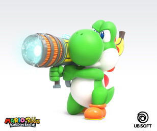 4_fingers aiming aiming_weapon anthro bent_legs blue_eyes blue_pupils brown_clothing brown_footwear brown_shoes clothing featureless_crotch fingers footwear footwear_only furrowed_brow green_body green_skin green_tail head_spines holding_rocket_launcher kneeling light logo male mostly_nude mostly_nude_anthro mostly_nude_male mouth_closed multicolored_body multicolored_skin pupils red_shell red_spines shell shoes shoes_only simple_background solo tail text title two_tone_body two_tone_skin white_body white_skin jean-baptiste_raimbault mario_bros mario_plus_rabbids_kingdom_battle nintendo raving_rabbids rayman_(series) ubisoft yoshi_(character) green_yoshi lagomorph mammal rabbid yoshi 2017 3d_(artwork) absurd_res adobe_photoshop_(artwork) autodesk_3ds_max_(artwork) autodesk_maya_(artwork) colored crossover digital_media_(artwork) english_description english_text full-length_portrait hi_res lighting official_art portrait shaded