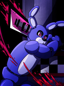 angry anthro attack black_nose blood bodily_fluids duo electric_guitar guitar hannahroseartist long_ears looking_at_viewer machine male musical_instrument offscreen_character plucked_string_instrument purple_body purple_eyes purple_inner_ear string_instrument five_nights_at_freddy's scottgames bonnie_(fnaf) animatronic lagomorph leporid mammal rabbit robot 2020 3:4 hi_res
