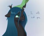 ambiguous_gender annoyed crown duo fangs female feral green_eyes headgear horn petting teeth adequality jalm friendship_is_magic hasbro my_little_pony queen_chrysalis_(mlp) arthropod changeling human mammal