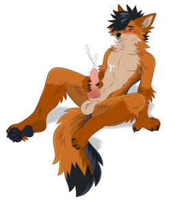 anthro arm_tuft balls bite biting_lip biting_own_lip black_hair black_pawpads blush blush_lines bodily_fluids cheek_tuft cum elbow_tuft erection facial_tuft fur genital_fluids genitals glistening glistening_eyes gloves_(marking) hair hair_over_eye leaning leaning_backward leg_markings leg_tuft male markings masturbation neck_tuft nude one_eye_obstructed orange_body orange_eyes orange_fur orgasm pawpads penile penile_masturbation penis pink_penis self_bite short_hair simple_background socks_(marking) solo spread_legs spreading tan_balls tan_body tan_fur tuft white_background princelykaden radal canid mammal hi_res