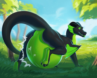 2_horns belly big_belly black_body butt claws day eyelashes fangs female female_pred feral feral_pred grass green_body green_claws green_eyes green_tongue heart_symbol horn huge_belly looking_back membrane_(anatomy) membranous_wings motion_lines multicolored_body outside plant pupils sky slit_pupils smile snout solo standing tail teeth tongue tongue_out tree two_tone_body wings orca24a mythology dragon mythological_creature mythological_scalie scalie colored digital_drawing_(artwork) digital_media_(artwork) hi_res shaded