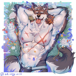 abs anthro armpit_hair band-aid band-aid_on_face bandage bandage_on_face biceps body_hair bulge chest_hair clothed clothing grass hands_behind_head happy lying male muscular muscular_male nipples on_back on_grass on_ground pecs plant pubes scar solo tongue tongue_out topless underwear vein veiny_muscles quqiweiyuntun mgg_(character) canid canine canis domestic_dog mammal 1:1 hi_res