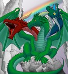 3 3_heads absurd_res angry dragon dragon171 european_mythology feral greek_mythology heads hi_res hydra male mountain multi_head mythological_creature mythological_scalie mythology rainbow rock scalie sitting solo spikes tail western_dragon wings