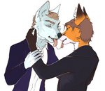 anthro duo kissing male male/male open_mouth kaurimoon canid canine canis fox mammal wolf hi_res