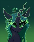 female green_eyes green_hair hair horn solo confetticakez friendship_is_magic hasbro my_little_pony queen_chrysalis_(mlp) arthropod changeling absurd_res bust_portrait green_theme hi_res portrait