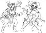 animal_skull anthro armlet armor big_breasts bikini_armor bone bottomwear breasts cleavage clothed clothing dagger duo female hammer huge_breasts legwear loincloth melee_weapon skeleton skimpy skull skull_head stockings thick_thighs thigh_highs tools unconvincing_armor warhammer weapon wide_hips chochi felid feline mammal undead 2022 absurd_res black_and_white graphite_(artwork) hi_res monochrome pencil_(artwork) sketch traditional_media_(artwork)