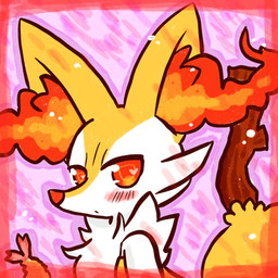 ambiguous_anthro ambiguous_gender anthro arm_tuft biped blush blush_stickers border cheek_tuft chest_tuft facial_tuft fur inner_ear_fluff looking_at_viewer mouth_closed multicolored_body multicolored_fur nude_ambiguous nude_anthro object_in_tail orange_body orange_eyes orange_fur orange_inner_ear_fluff orange_nose outline pink_background pointy_ears prick_ears red_border shoulder_tuft side_view simple_background solo standing stick stick_in_tail tail tapering_snout tuft white_body white_fur yellow_body yellow_fur yellow_tail annyui0611 nintendo pokemon braixen canid generation_6_pokemon mammal pokemon_(species) 1:1 2021 bust_portrait digital_drawing_(artwork) digital_media_(artwork) hi_res japanese_description portrait translated_description