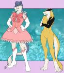 anthro black_body black_fur blue_body blue_fur clothing costume duo eyewear female fur glasses magical_girl_outfit male tail yellow_body yellow_fur cyiakanami adrestia_corin riki_tevesh canid canine canis hybrid mammal sergal wolf hi_res