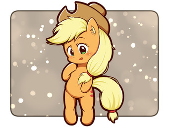 accessory blonde_hair blush blush_lines cartoon_freckles chibi eyelashes female freckled_face freckles hair hair_accessory hair_tie inner_ear_fluff long_eyelashes long_hair solo standing straight_hair tied_hair tuft koufun friendship_is_magic hasbro my_little_pony applejack_(mlp) 4:3 hi_res