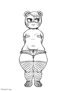 anthro band-aid band-aid_on_nipple bandage barefoot belly bodily_fluids bulge clothed clothed_anthro clothed_male clothing covered_nipples feet femboy fishnet_clothing fishnet_legwear front_view ineffective_clothing legwear looking_aside male male_anthro navel nervous nervous_sweat panties partially_clothed skimpy solo squish sweat thick_thighs thigh_squish underwear wide_hips haloluli animal_crossing nintendo marshal_(animal_crossing) mammal rodent sciurid tree_squirrel 2026 digital_drawing_(artwork) digital_media_(artwork) greyscale hi_res monochrome signature sketch
