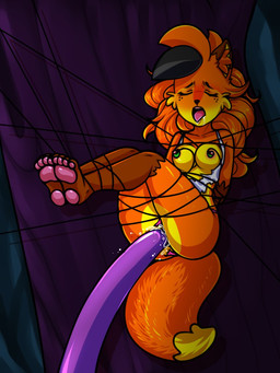 ahegao bodily_fluids breasts butt clothing drooling eyes_closed female genital_fluids looking_pleasured nipples penetration saliva solo tentacles torn_clothing vaginal vaginal_fluids vaginal_penetration emilytf canid canine fox mammal 3:4 source_request