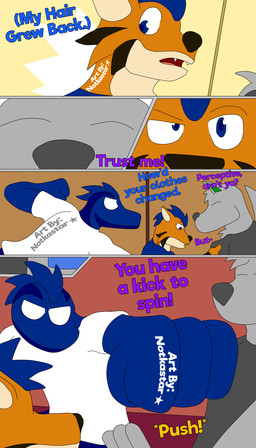 anthro bottomwear clothing dialogue duo fight group inside male pants shirt text topwear trio water conditional_dnp notkastar zatch_(notkastar) canid canine canis felid lizard mammal pantherine reptile scalie tiger wolf 4:7 animated animated_comic comic english_text hi_res high_framerate