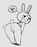 anthro anus bottomless butt clothed clothing female genitals presenting presenting_anus presenting_hindquarters presenting_pussy pussy rear_view simple_background solo suggestive suggestive_dialogue suggestive_pose suggestive_posing tuft noill animal_crossing nintendo carmen_(animal_crossing) lagomorph leporid mammal rabbit digital_media_(artwork) monochrome