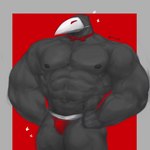 anthro black_body male muscular muscular_anthro muscular_male nipples pecs solo cryingfatcat deltarune undertale_(series) avian swatchling 1:1 hi_res