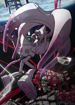 astronaut_suit black_sclera blue_eyes bright_pupils duo eyewear facing_another facing_each_other female glasses hair looking_at_another pink_pupils pupils purple_hair space white_body white_skin hanabushi zutomayo nira-chan alien domestic_cat felid feline felis human mammal hi_res