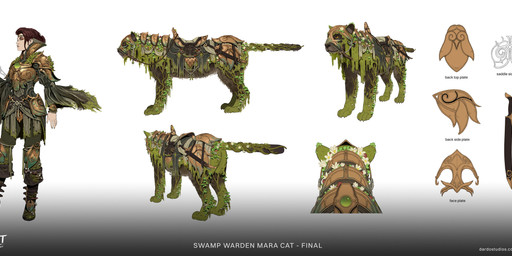 ambiguous_feral ambiguous_focus ambiguous_gender armor black_body black_boots black_bottomwear black_clothing black_footwear black_fur black_nose black_pants black_shirt black_tail black_topwear boots bottomwear braided_hair breastplate brown_eyes brown_eyeshadow brown_hair brown_helmet brown_pupils claws clothed clothed_female clothed_human clothing company_logo company_name duo eyebrows eyelashes female feral finger_claws flower footwear fully_clothed fully_clothed_female fully_clothed_human fungus fur green_body green_fur green_tail grey_claws gun hair hair_bun holding_gun holding_object holding_ranged_weapon holding_weapon larger_female larger_human leaf light lips melee_weapon moss mouth_closed multicolored_hair mushroom pants pauldron paws plant pupils quadruped ranged_weapon red_eyebrows red_hair saddle shirt shoes short_hair simple_background size_difference smaller_ambiguous smaller_feral standing sword sword_hilt tail tan_body tan_claws tan_lips tan_skin text topwear turnaround two_tone_hair vines weapon white_background white_flower yellow_eyes yellow_sclera mirel_shalari zhanibek_kurmanbay highguard_(game) mara_(highguard) elemental_creature felid feline flora_fauna human hybrid mammal 2026 absurd_res artist_collaboration colored concept_art digital_drawing_(artwork) digital_media_(artwork) english_text hi_res lighting official_art shaded url