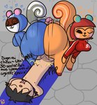 agent_s_(animal_crossing) animal_crossing anthro bedroom_eyes bent_over big_breasts big_butt bodysuit bottom_heavy bottomless breasts bubble_butt butt butt_smother clothed clothing collaborative collaborative_hot_dogging collaborative_sex dominant dominant_female female group half-closed_eyes hands_behind_head hazel_(animal_crossing) hot_dogging huge_butt human klutzatdusk looking_pleasured lying male male/female mammal narrowed_eyes nintendo on_back one_eye_closed rodent sciurid seductive sex short_stack skinsuit smothering spanish_text submissive submissive_male text thick_thighs tight_clothing tree_squirrel trio villager_(animal_crossing) wink