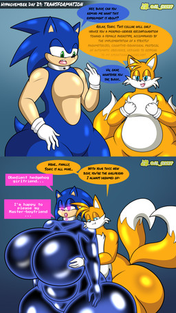 anthro before_and_after big_breasts big_butt bimbofication black_bodysuit black_clothing black_latex black_skinsuit bodily_fluids bodysuit brainwashing breasts bubble_butt butt clothing crossgender dialogue drone duo female fur gender_transformation hair handwear huge_breasts huge_butt hyper hyper_breasts hyper_butt hypnosis latex latex_bodysuit latex_clothing latex_skinsuit lipstick makeup male male/female male/male mind_control orange_body orange_fur saliva skinsuit speech_bubble text thick_thighs tight_clothing transformation wide_hips al_gx sega sonic_the_hedgehog_(series) miles_prower sonic_the_hedgehog canid canine eulipotyphlan fox hedgehog mammal red_fox true_fox 2025 9:16 absurd_res english_text hi_res