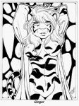 clothed clothing female ginger op_art open_clothing open_shirt open_topwear robe shirt solo topwear lia_graf tygger felid mammal pantherine tiger 1995 3:4 black_and_white high_contrast low_res monochrome