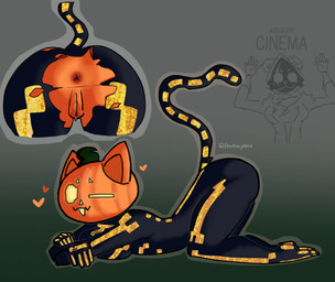 anthro anus bodily_fluids clothing female food for_a_head fruit genital_fluids genitals holidays jumpsuit plant pumpkin pumpkin_head solo torn_clothing vaginal_fluids vulva palmkittynsfw epic_games fortnite halloween raven_team_leader spice_(fortnite) felid feline mammal object_head hi_res
