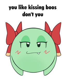 blush bow_(feature) bow_ribbon cute_fangs fangs female floating front_view green_body head_bow lidded_eyes looking_at_viewer no_sclera not_furry one_fang simple_background smile smirk solo teeth text white_background porldraws boy_kisser_(meme) mario_bros nintendo paper_mario lady_bow boo_(mario) ghost spirit 2023 digital_media_(artwork) english_text hi_res image_macro meme redraw