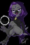 anthro claws clothing crossed_legs crown feathers feet female foot_fetish foot_focus grey_body hair headgear hoodie leotard looking_at_another looking_pleasured low-angle_view open_mouth purple_eyes purple_hair soles solo tail tail_feathers talons text toe_claws toes topwear wrinkled_feet wrinkles young young_female smol_boye cartoon_network dc_comics teen_titans teen_titans_(television_series) raven_(dc) avian bird corvid corvus_(genus) oscine passerine raven 2025 2:3 absurd_res artist_name hi_res