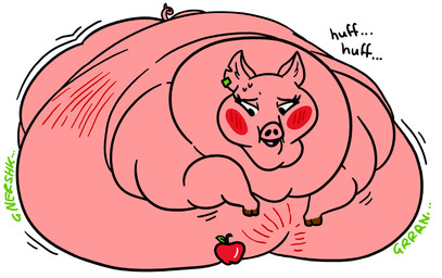 apple black_eyes blush bodily_fluids breath brown_hooves cloven_hooves curled_tail ear_piercing ear_ring eyelashes female feral food fruit gain hooves immobile monochrome_body morbidly_obese morbidly_obese_female morbidly_obese_feral motion_lines notched_ear obese obese_female obese_feral onomatopoeia open_mouth overweight overweight_female overweight_feral panting piercing pink_body pink_skin plant pointy_ears prick_ears ring_piercing rumbling_stomach snout solo sound_effects sweat tail text weight_gain weights bbkjjkjkjkjkn domestic_pig mammal suid suine sus_(pig)