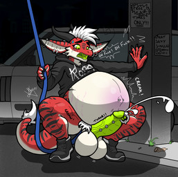 air_inflation anthro balls belly belly_blush belly_expansion belly_inflation big_balls big_belly big_penis black_clothing black_footwear black_hoodie black_shoes black_sneakers black_stripes black_topwear blush bodily_fluids body_blush bottomless bottomless_anthro bottomless_male clothed clothing condom crouching cum cumshot ear_piercing ear_ring ejaculation erection expansion footwear frenum_ladder frenum_piercing fur gas_station genital_fluids genital_piercing genitals green_eyes green_mouth green_penis green_tongue groan hair hands-free hoodie horn hose hose_in_butt hose_inflation huge_balls huge_belly huge_penis humanoid_genitalia humanoid_hands humanoid_penis hyper hyper_balls hyper_belly hyper_genitalia hyper_penis industrial_piercing inflation ladder_piercing logo_on_clothing logo_on_hoodie looking_down looking_down_at_self male mohawk navel navel_barbell navel_piercing onomatopoeia outie_navel penis penis_piercing piercing prince_albert_piercing profanity public public_exposure red_body red_fur ring_piercing sexual_barrier_device shoes solo sound_effects stretch_marks striped_body striped_fur stripes sweat sweatdrop tail tail_tuft talking_to_self tan_body tan_fur text throbbing throbbing_penis tongue topwear tuft white_hair white_tail_tuft dathgar korn mythology dathy_(dathgar) dragon hybrid kobold mythological_creature mythological_scalie scalie 2025 digital_drawing_(artwork) digital_media_(artwork) english_description english_text hi_res