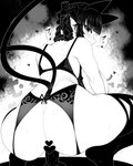 2_tails big_breasts blush bodily_fluids bra braided_hair braided_pigtails breasts butt butt_focus clothed clothing crouching dildo dildo_sitting female garter_belt garter_straps hair heart_symbol huge_breasts humanoid_pointy_ears legwear lingerie looking_back masturbation multi_tail penetration pigtails pointy_ears rear_view sex_toy solo sound_effects speech_bubble sweat tail thigh_highs underwear vaginal vaginal_penetration haruaneki touhou rin_kaenbyou animal_humanoid cat_humanoid felid felid_humanoid feline feline_humanoid humanoid mammal mammal_humanoid 4:5 absurd_res censored hi_res monochrome