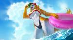 anthro baseball_cap beak bikini biped blue_eyes breasts brown_body brown_feathers camel_toe clothed clothing day detailed_background feathers female hat headgear headwear heart_(marking) heart_on_body heart_symbol holding_object holding_pool_toy holding_swim_ring inflatable inner_tube legs_in_water low-angle_view markings navel non-mammal_breasts outside partially_submerged pool_toy sky smile solo sparkles sparkling_water standing standing_in_water submerged_legs swim_ring swimwear tail tail_feathers two-piece_swimsuit under_boob water wet white_body white_feathers levelviolet avian bird owl 2019 digital_media_(artwork)