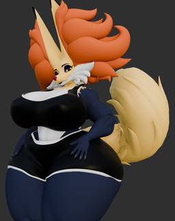 anthro big_breasts black_body black_fur bottomwear breasts brown_eyes clothed clothed_anthro clothed_female clothing female female_anthro fluffy fluffy_tail fur huge_breasts huge_thighs looking_at_viewer mature_anthro mature_female multicolored_body multicolored_fur orange_body orange_fur shorts solo tail thick_thighs topwear white_body white_fur wide_hips yellow_body yellow_fur anaroth raguda_(modeler) nintendo pokemon delphox generation_6_pokemon pokemon_(species) 2026 3d_(artwork) absurd_res digital_media_(artwork) hi_res