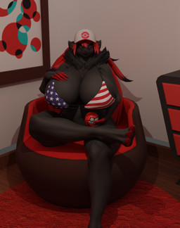 american_flag_bikini anthro bedroom_eyes big_breasts bikini breasts clothing dark feet female fingers flag_bikini flag_swimwear fur hair huge_breasts miyyuu narrowed narrowed_eyes pokeball pokemorph seductive solo swimwear two-piece_swimsuit neverknown bom39_(modeler) nintendo pokemon zoroark_(bom39) generation_5_pokemon pokemon_(species) zoroark 3d_(artwork) digital_media_(artwork) hi_res