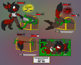 anal anal_penetration anthro duo fantasy_theme game_over game_theme gameplay_mechanics genitals gui health_bar male melee_weapon oral penetration penis sword tentacles treasure_chest vore weapon nightfire cyrus_nightfire canid canine fox mammal mimic mimic_chest