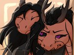 2_heads annoyed anthro black_hair duo eyes_closed female hair horn multi_head simple_background smile solo tired_eyes dery european_mythology greek_mythology mythology dragon eastern_dragon hydra mythological_creature mythological_scalie scalie absurd_res digital_media_(artwork) hi_res