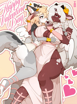 anthro biped breasts butt clothed clothed_anthro clothed_female clothing duo female fingers fur hair horn smile tail thericegoat bovid canid canine caprine goat mammal 2026 absurd_res digital_drawing_(artwork) digital_media_(artwork) hi_res