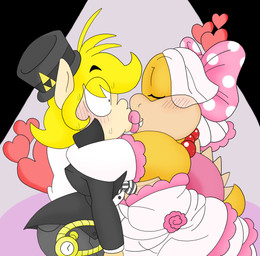 accessory anthro armwear blush bow_(feature) bow_accessory bow_ribbon centered_hair_bow clothing dress duo elbow_gloves female gloves hair_accessory hair_bow hair_ribbon handwear heart_symbol human_on_anthro humanoid_on_anthro interspecies kiss_on_lips kissing lips male male/female pink_lips ribbons wedding wedding_dress blackbewhite2k7 mario_bros nintendo the_legend_of_zelda wind_waker koopaling link toon_link wendy_o._koopa dragon_koopa ghost human humanoid koopa lizard mammal reptile scalie spirit turtle crossover hi_res