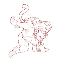 all_fours anthro anus bell biped bodily_fluids breasts butt clothing female female_anthro flexible fool's_hat footwear genitals gloves handwear hat headgear headwear looking_at_viewer looking_back looking_back_at_viewer monotone_background mostly_nude navel nipples presenting presenting_hindquarters raised_leg shoes simple_background small_breasts solo sweat sweatdrop tail vulva white_background actionbastardvirginblstr bloons_tower_defense ninja_kiwi gwendolin_(bloons) harlegwen haplorhine mammal monkey primate monochrome sketch