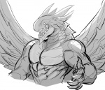 anthro biceps big_muscles male markings muscular muscular_anthro muscular_male open_mouth pecs scales solo teeth tongue wings furikake european_mythology fairy_tail mythology acnologia_(fairy_tail) dragon mythological_creature mythological_scalie reptile scalie western_dragon monochrome