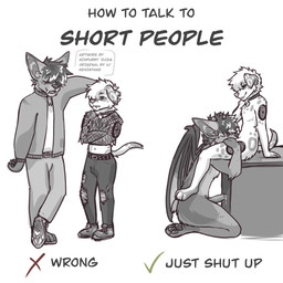 anthro clothed clothed_anthro clothed_male clothing collar collar_only crossed_arms duo erection fellatio femboy floppy_ears folded_ears fully_clothed fully_clothed_anthro fully_clothed_male genitals hand_on_partner's_head head_grab male male/male male_anthro membrane_(anatomy) membranous_wings midriff nude nude_anthro nude_male oral penile penis sex size_difference snout text wings sinpubby how_to_talk_to_short_people soul_(sinpubby) bat canid canine canis dalmatian domestic_dog mammal 1:1 english_text greyscale hi_res meme monochrome
