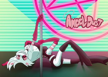 ambiguous_gender dancing pole pole_dancing side_butt solo jaestring hazbin_hotel hellaverse angel_dust animal_humanoid arachnid arachnid_humanoid arthropod arthropod_humanoid humanoid spider_humanoid digital_media_(artwork) digital_painting_(artwork) painting_(artwork)