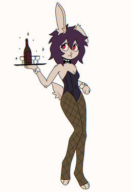 anthro black_bow_tie black_clothing black_leotard bow_tie bunny_costume clothing container costume cup drinking_glass eyelashes female fishnet_clothing fishnet_legwear fishnet_pantyhose fur glass glass_container glass_cup hair holding_tray legwear leotard messy_hair monotone_body monotone_fur one_ear_up pantyhose playboy_bunny purple_hair red_eyes scut_tail short_tail simple_background solo sparkles standing tail white_background white_body white_fur wine_bottle wine_glass crischar_foxito alexa_(crischar_foxito) lagomorph leporid mammal rabbit 2025 absurd_res digital_drawing_(artwork) digital_media_(artwork) full-length_portrait hi_res portrait