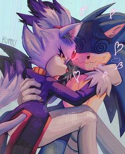 anthro blush bodily_fluids duo ears_down female hair hand_on_back hand_on_shoulder heart_symbol hero hug licking looking_at_viewer male male/female on_lap pivoted_ears ponytail princess protective romantic romantic_couple royalty saliva saliva_string sitting_on_lap swirl_eyes tongue yellow_eyes kumucd sega sonic_the_hedgehog_(series) blaze_the_cat sonic_the_hedgehog domestic_cat eulipotyphlan felid feline felis hedgehog mammal absurd_res hi_res
