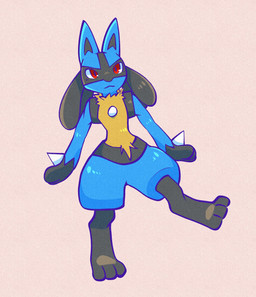 3_fingers 3_toes ambiguous_gender anthro black_inner_ear black_legs blue_body blue_ears blue_fur blue_thighs blush blush_lines chest_spike digitigrade facial_markings fangs feet fingers fur gloves_(marking) hand_spike head_markings markings mask_(marking) mouth_closed pink_background pointy_ears simple_background snout solo spikes spikes_(anatomy) tan_body tan_fur teeth toes white_sclera momensarada nintendo pokemon generation_4_pokemon lucario pokemon_(species) 2023 absurd_res full-length_portrait hi_res portrait