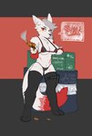 anthro breasts canid canine canis chinya cleavage clothed clothing escape_from_tarkov female gun legwear mammal ranged_weapon russian_text solo text thigh_highs weapon wolf